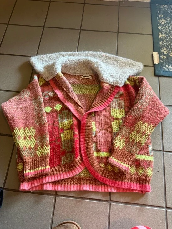 Anthropologie Rust Multi Sherpa-Collar Patterned Cardigan - Picture 2 of 3